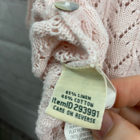 LL Bean Cardigan Women’s Size Large Light Pink Knit Button Up Linen/Cotton - Picture 6 of 8